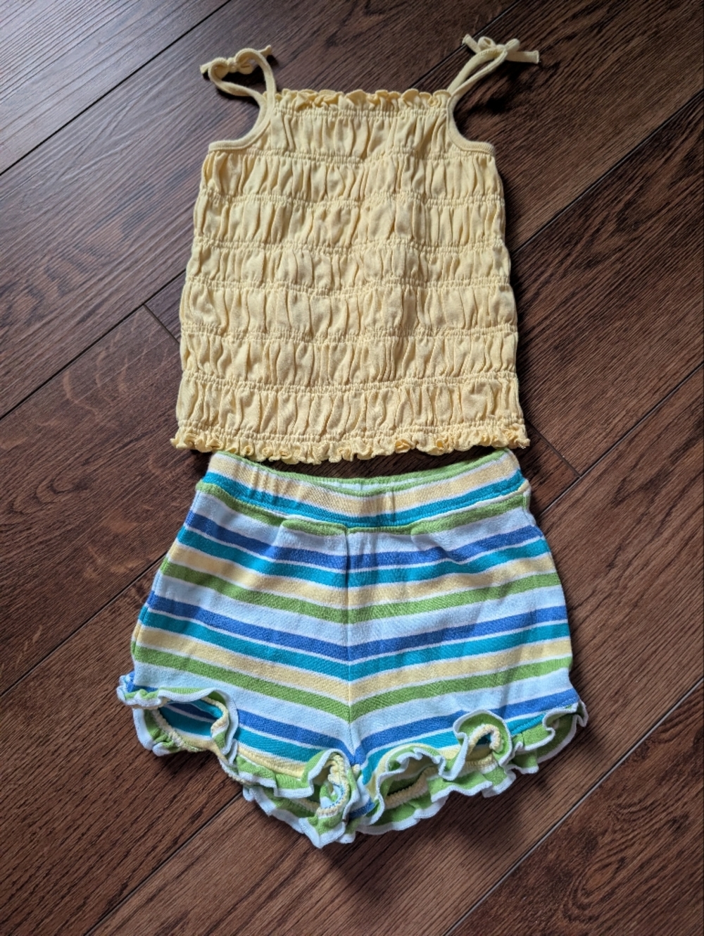 💥3/$24 Gymboree Yellow Smocked Glamour Safari Tank With Sea Splash Stripe Short